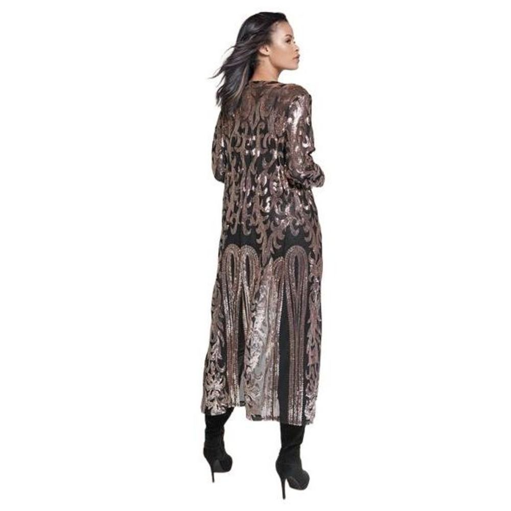 14. Sequin Mesh Long Jacket in Black with Rose Gold Sequins, Size Medium